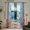 2Pcs Beach Ocean Curtain Landscape Santorini Seaside Coastal European Scenery Rustic Window Drapes Modern Simplistic Curtain