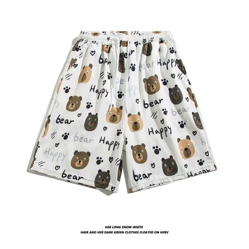 Крутые гавайские пляжные шорты из ледяного шелка, мужские летние тонкие брюки в японском ретро-американском стиле, модные брендовые повседневные брюки пять четвертей