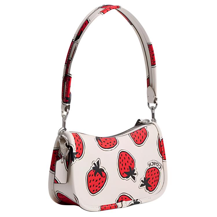 Coach Swinger 20 Strawberry Print Top Zip Closure Glove Tanned Leather Handheld Shoulder Bag Small Women handbags Chalk Multicolor CT881-LHCAH