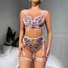 "European & American Embroidered 4-Piece Sexy Lingerie Set - Cross-Border Royal Sister Style"