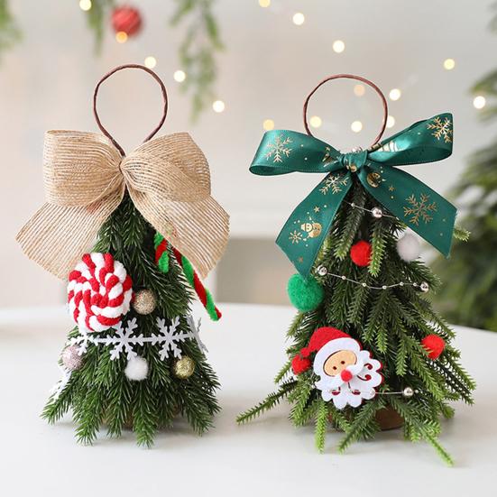 Christmas Tree Decoration Small Artificial Pine Tree Hanging Ornaments with Bow for New Year Xmas Party Home Decor