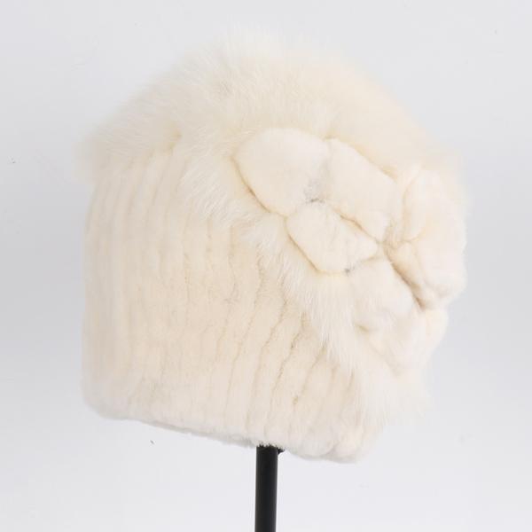 Luxury Warm Real Fox Fur Bomber Hat Female Winter Hand Knitted Real Rex Rabbit Fur Hats Women Outdoor Rex Rabbit Fur Flower Cap