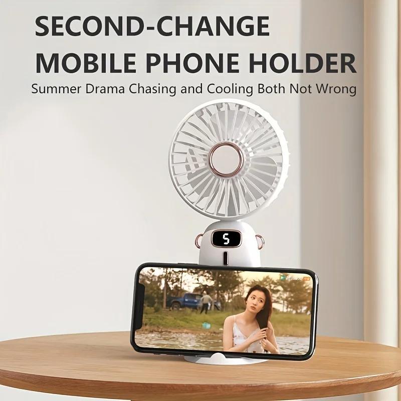 2000 мАч портативный мини-вентилятор складной портативный шейный вентилятор 5-скоростной USB-перезаряжаемый вентилятор с подставкой для телефона и экраном дисплея