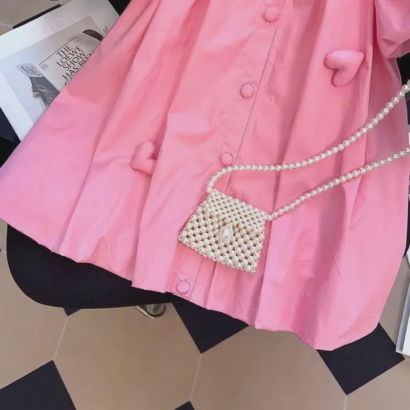 Лето 2024 года. Корейское платье принцессы с рукавами-фонариками и воротничком для девочек