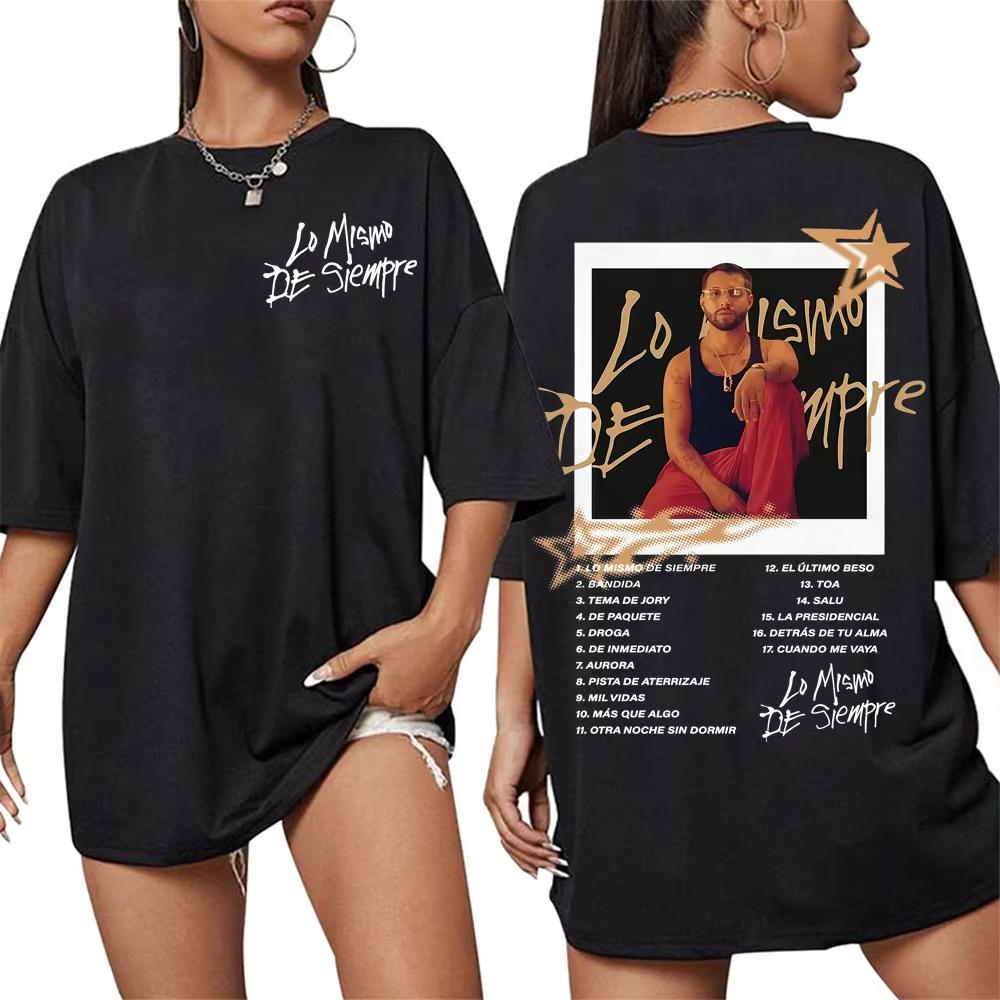 Rapper Mora Lo Mismo De Siempre Album Tour T Shirt Unisex Women Clothing Cotton Short Sleeve Tshirts Fashion Hip Hop Retro Tshirt