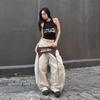 Women's Dance Y2K Style Pants Cross-layer Straps Design Casual Streetwear Trousers Wide Leg Cargo Pants for Hip Hop Dance
