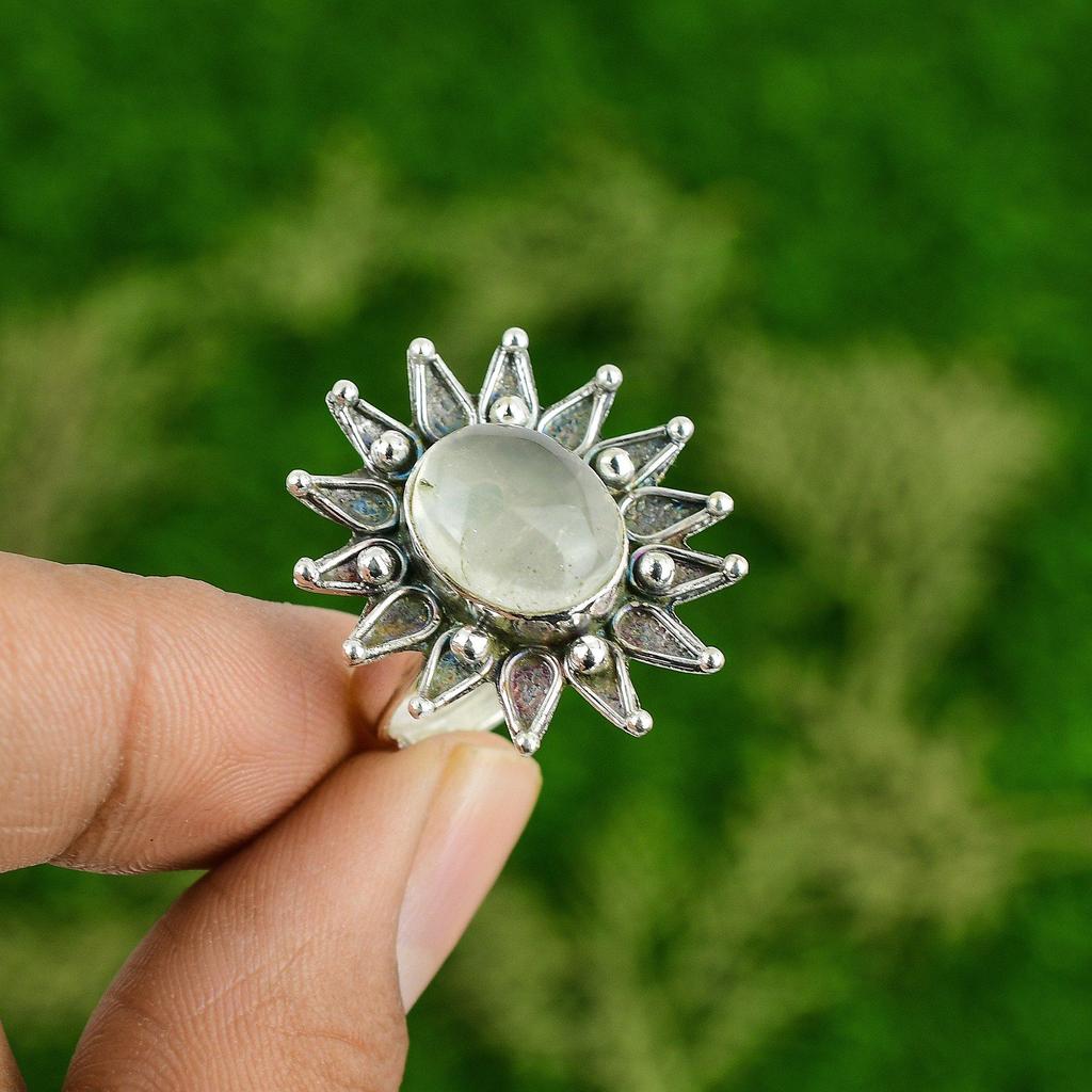 Womens day Deal 925 Silver Oval Natural Moonstone Promise Elegant Stackable Ring