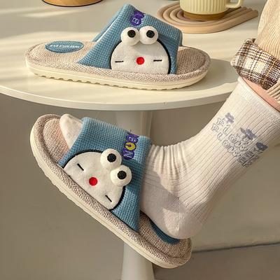 Дышащие льняные тапочки летние женские прохладные тапочки для дома мультяшные тапочки парные летние нескользящие домашние хлопковые и льняные