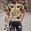 Breathable Luxury Pattern Men's Short Sleeve Gold Pattern 3D Printed Loose T-shirt