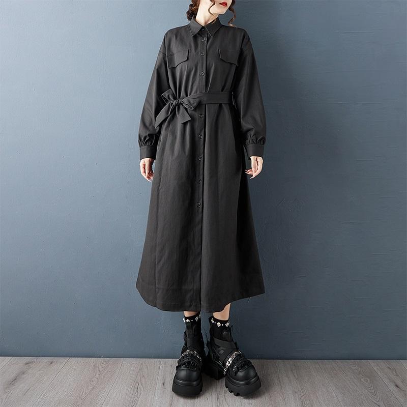 Long Sleeve Plus Size Black Vintage New In Dresses for Women Spring Autumn Casual Loose Shirt Dress