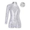 Девочки Выступление Купальник На одно плечо Длинный рукав Блестящие пайетки Невидимая молния сзади Джазовый наряд