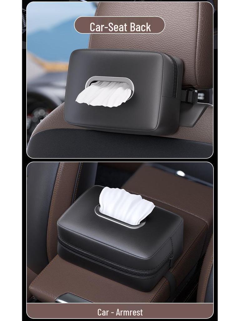 High-End Car Armrest Tissue Box - Hanging Storage for Napkins & Papers