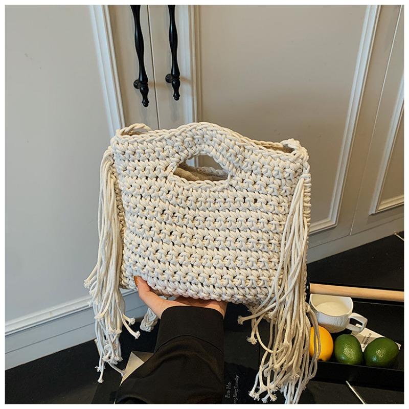 Летняя модная сумка женская новая простая вязаная с бахромой маленькая квадратная сумка высококлассная сумка через плечо