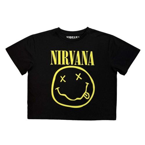 Nirvana Womens/Ladies Happy Face Fitted Crop T-Shirt