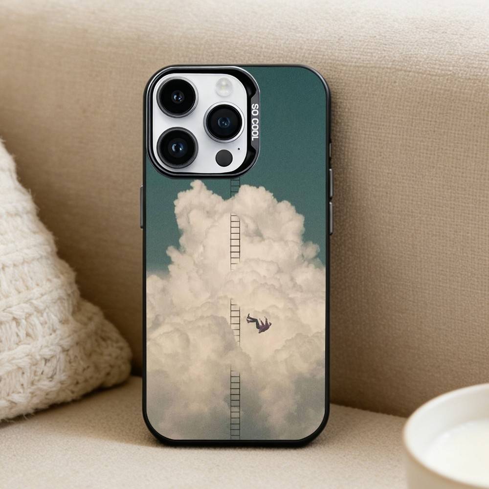 Сюрреалистичный стиль Чехол для телефона для iPhone 17, 16, 15, 14, 13, 12 Pro Max Черный Матовый Конфетный Ударопрочный Чехол