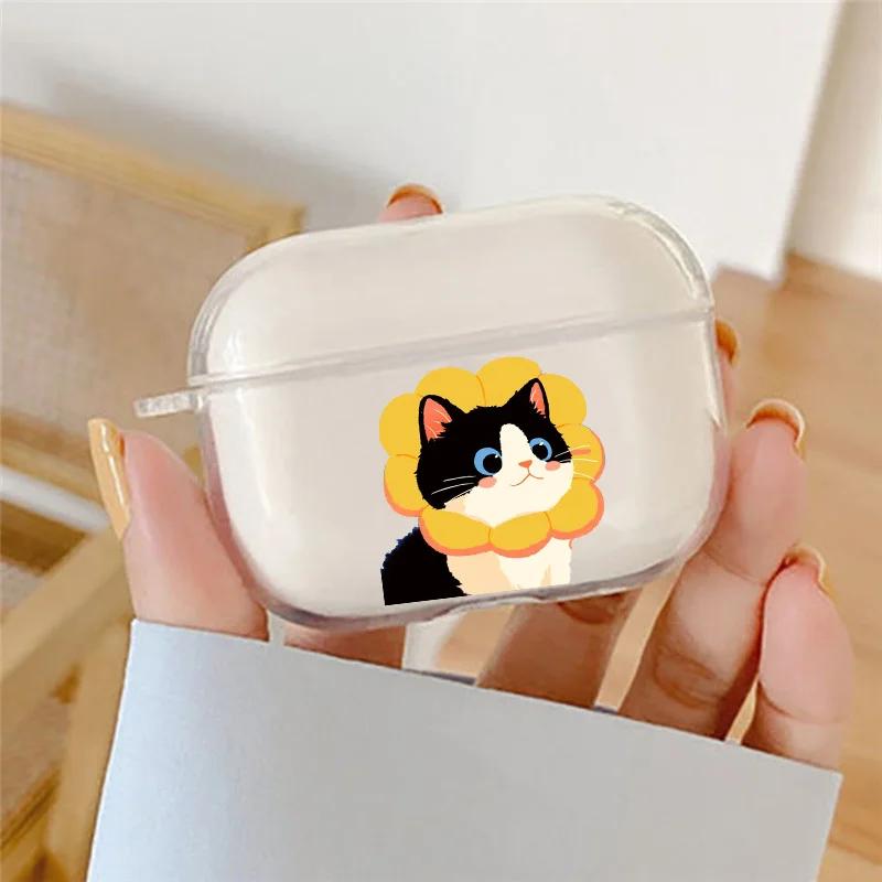 Милый мультяшный чехол для наушников с ушками черной кошки для Airpods 4-го 3-го 2 Pro Мягкий чехол для Airpod 2 3 1 Защитный аксессуар Чехол Fundas