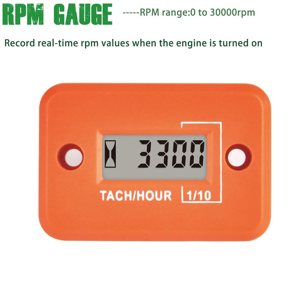 Yooreal Digital Hour Meter Tachometer RPM Gauge, Waterproof IP68 Design for Lawn Mower Car Engine Tractor Chainsaw Outboard Motor Garden Generator