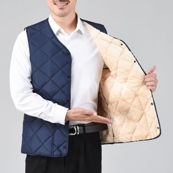 Мужской осенне-зимний пуховый жилет с карманом и застежкой на пуговицы с v-образным вырезом, однотонный холодостойкий жилет без рукавов