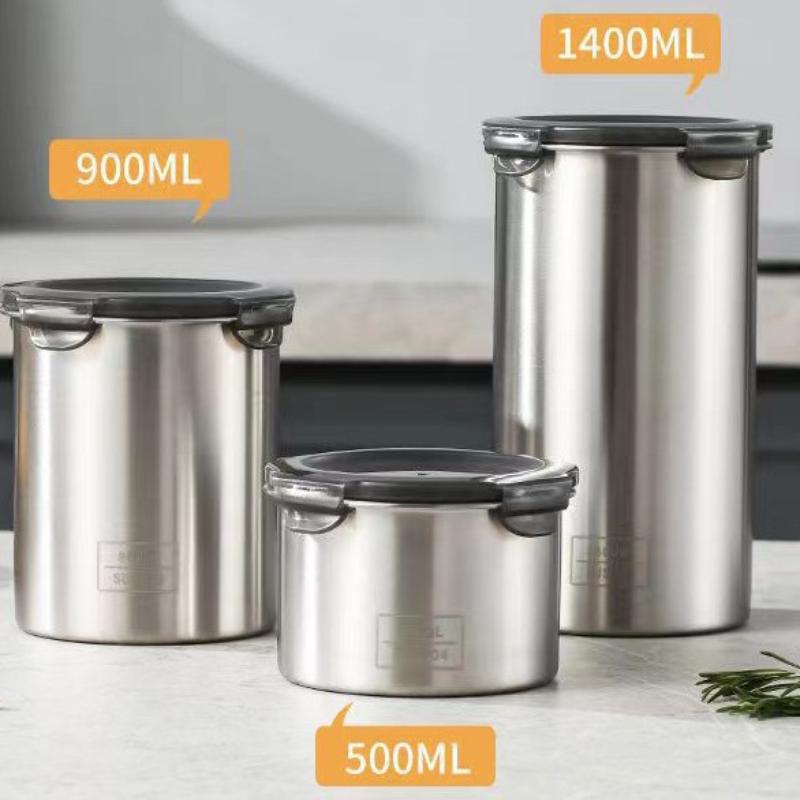 Storage Jars 500/900/1400ml Stainless Steel Sealed Container Jar Kitchen Barrel Organizer For Fresh Grain Vegetable Coffee/