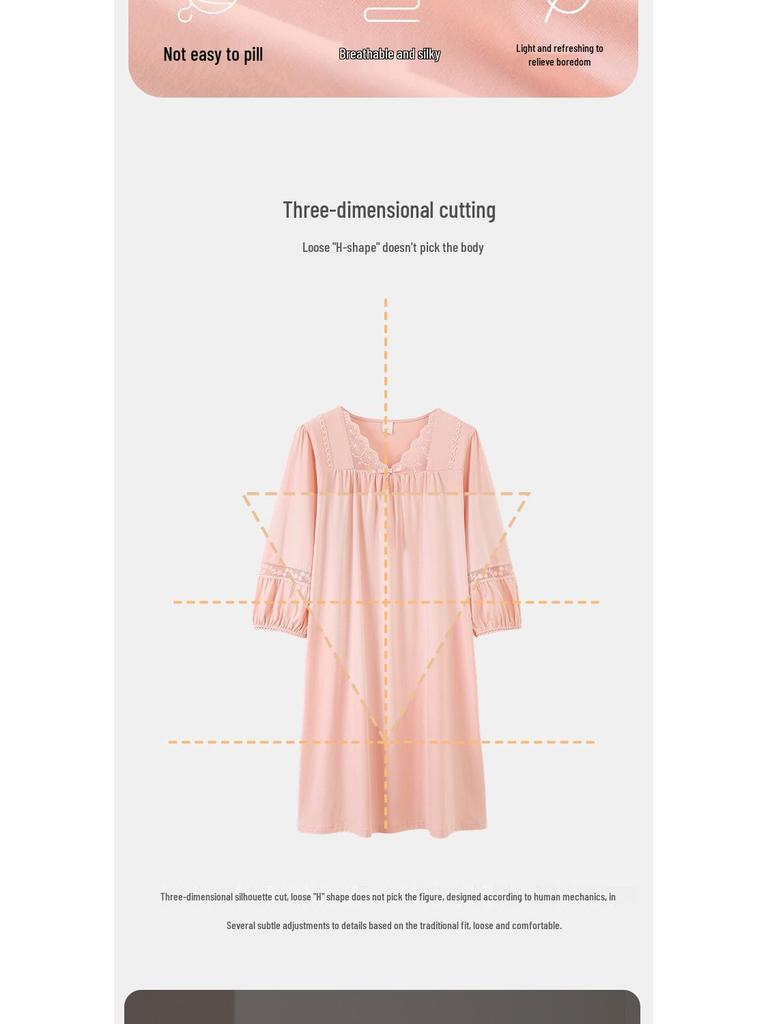 Женская легкая модальная хлопковая ночная сорочка средней длины, больших размеров, для весны и осени.