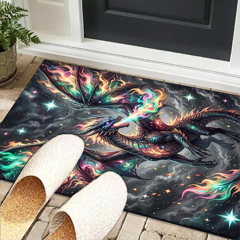Blue Dragon Holding Stars Office Rug Chair Mat, Entryway Carpet, Suitable for Front Door, Bedroom, Living Room, Desk, Holiday Gift