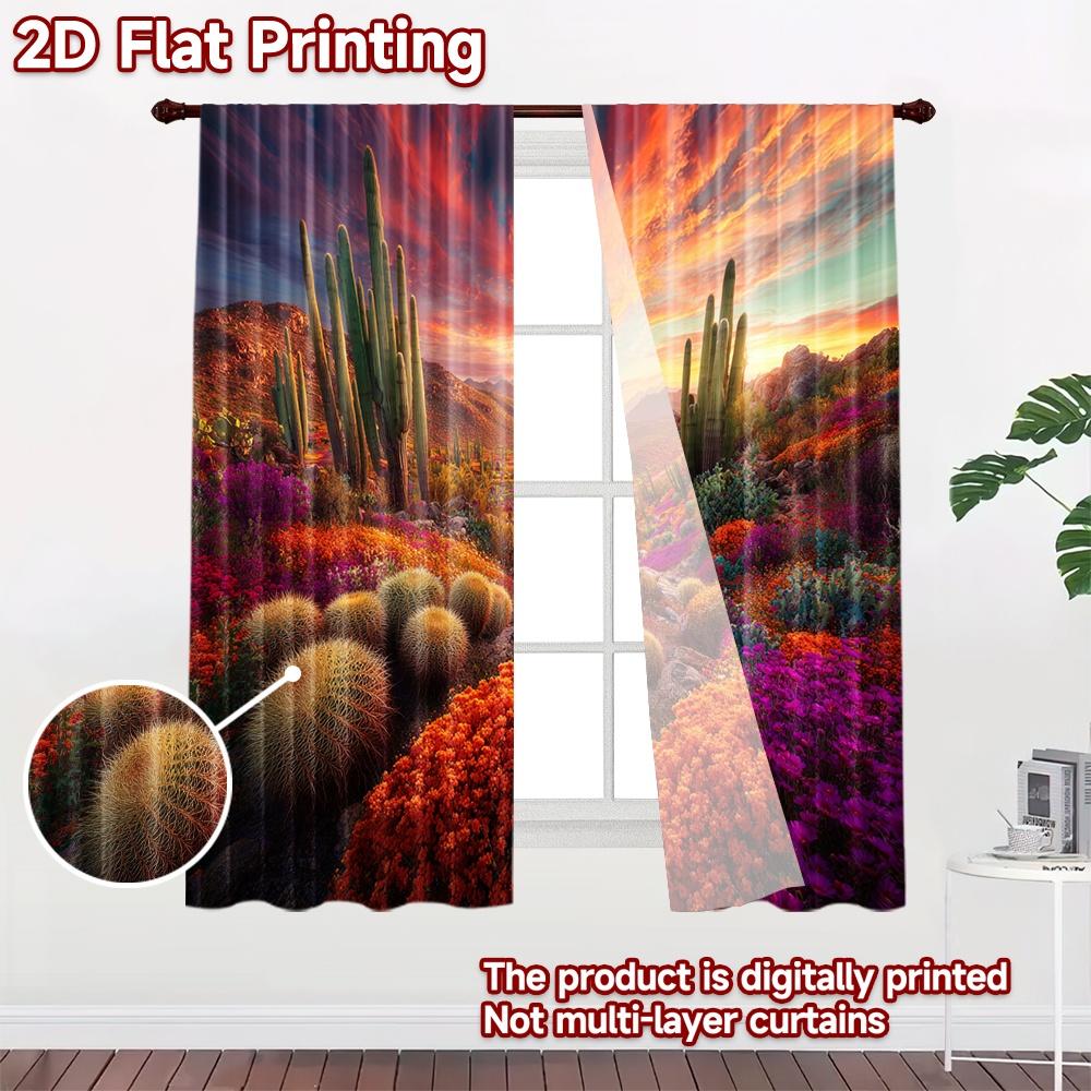 2D flat printing 2pcs Party Curtain Desert Sunset Cactus Flower Bloom Digital Printed Polyester Drapes Holiday Decorations for