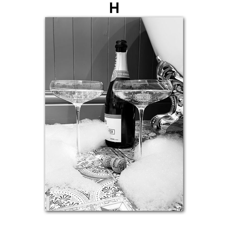 Wall Art Canvas Painting Champagne Coffe Wine Paris Girl Black White Living Room Decoration Posters And Prints Wall Pictures