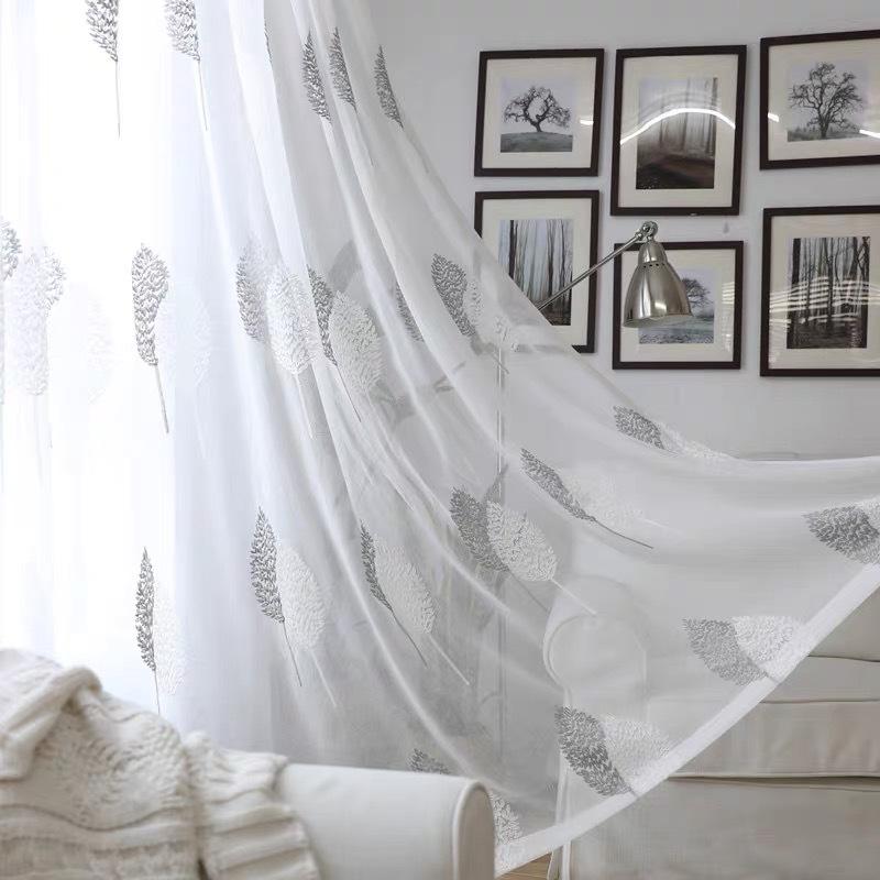 Tulle Curtains for Living Room Balcony Bedroom Translucent Modern Embroidered Curtain Gauze Window Screen 1PC Tree White Sheer
