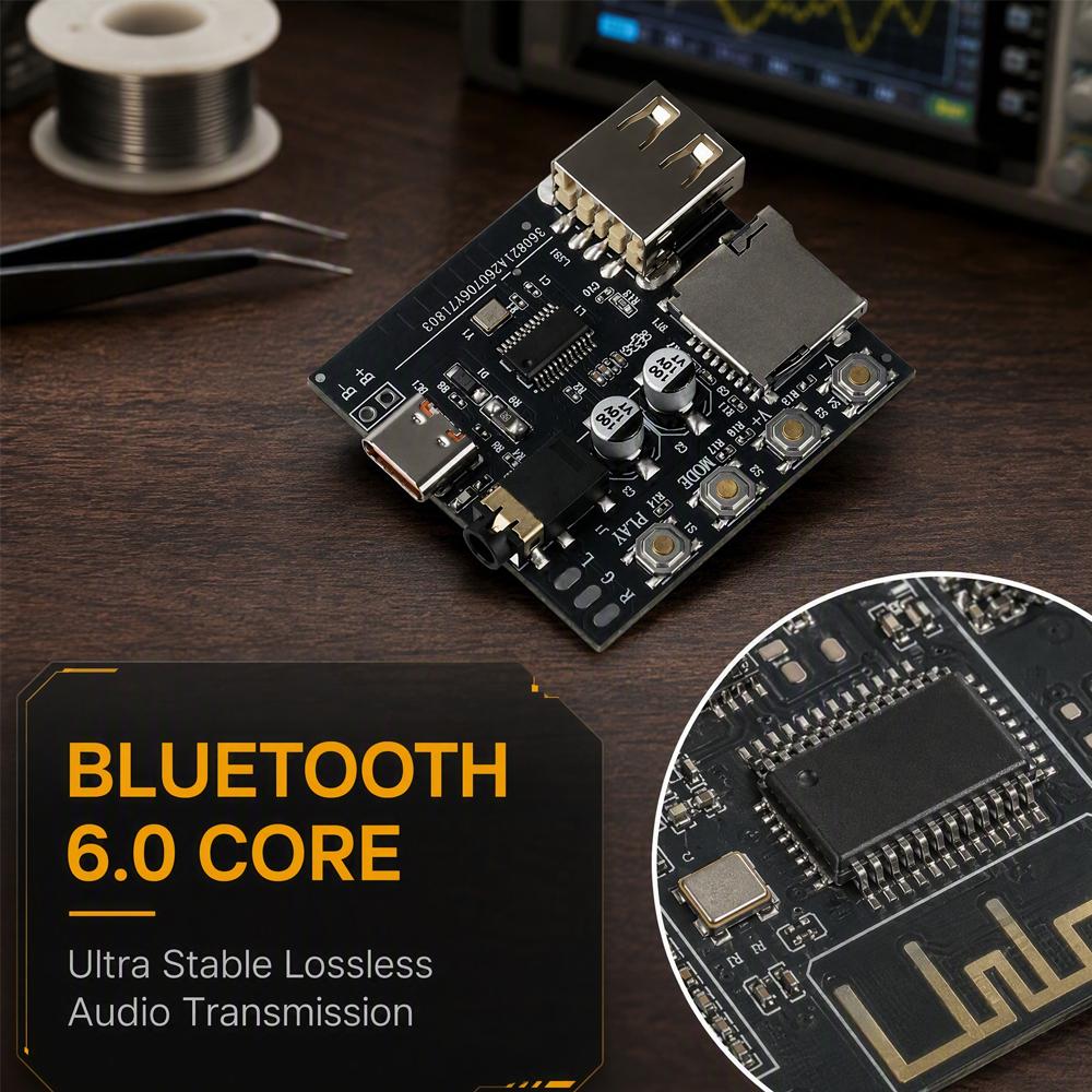 Bluetooth 6.0 MP3 Audio Decoding Board With Type-C Interface For Lossless Audio Playback And USB TF Player Support
