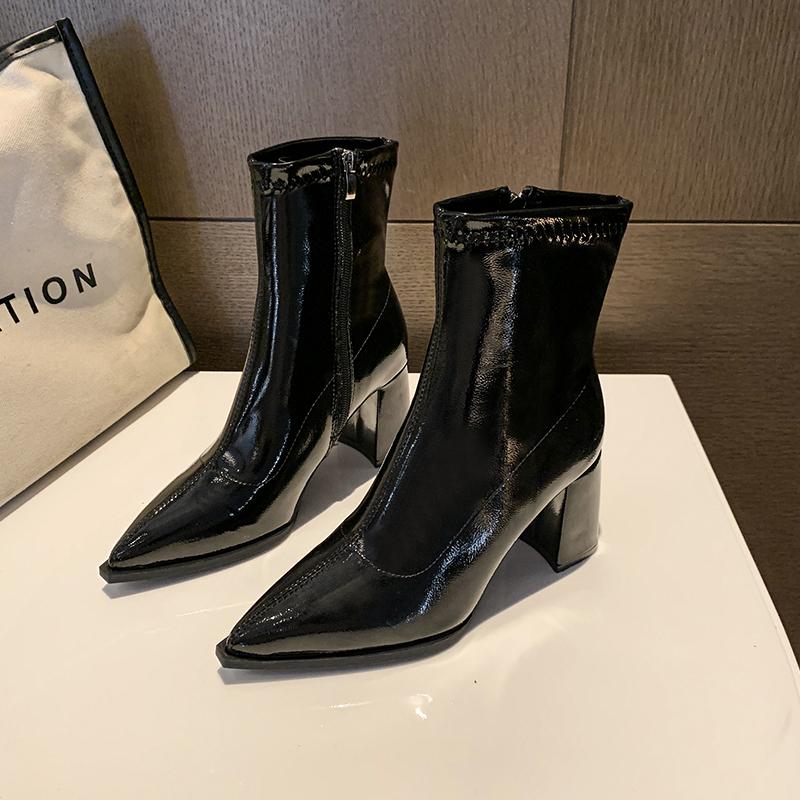 Осенние женские туфли на каблуке Зимние ботильоны на толстом каблуке из бархата для женщин Повседневные женские ботинки челси на высоком каблуке