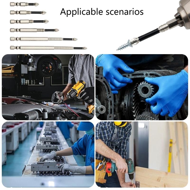 5Pcs 50-150mm Crosses Magnetic Screwdriver Bit Alloy Steel AntiSlip Long Drill Bits Impact Resistance Waterproof Bits