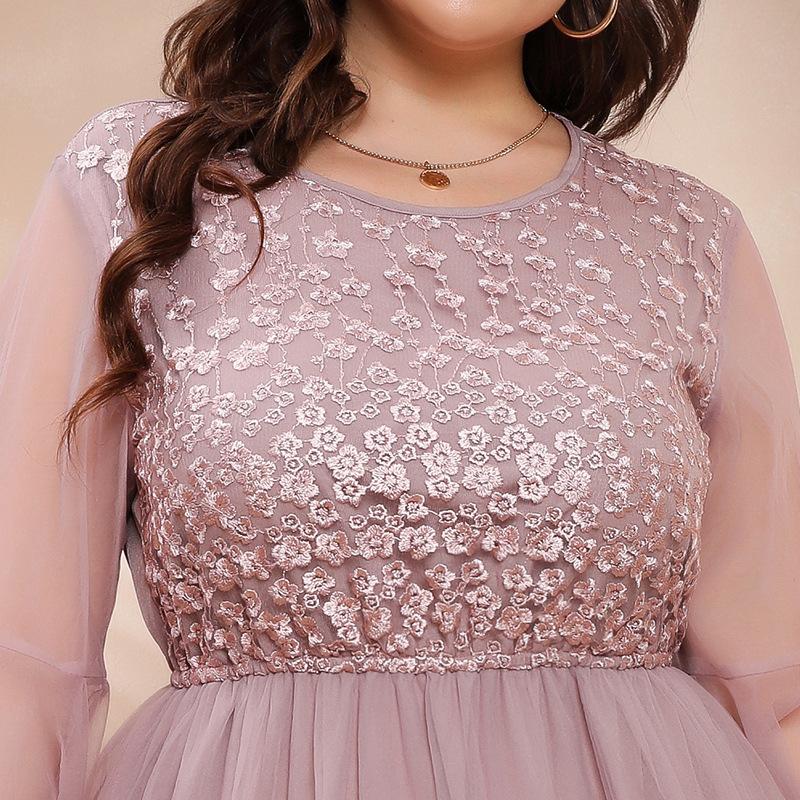 Весенне-летнее женское платье размера плюс, сетчатые платья с длинными рукавами, вечерние платья, банкетные платья миди