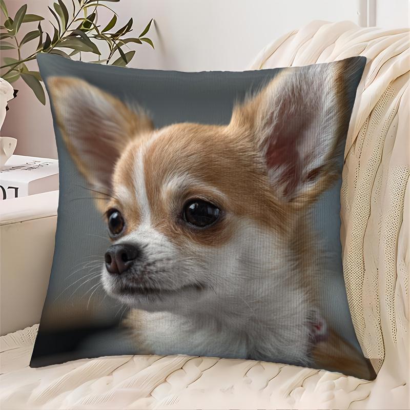 1pc Pillowcase, Chihuahua Print, 2D Flat Printing, Single-Sided Print (No Pillow Insert), 17.72 X 17.72 Inches (45 X 45 Cm), Non-Real Embroidery, for