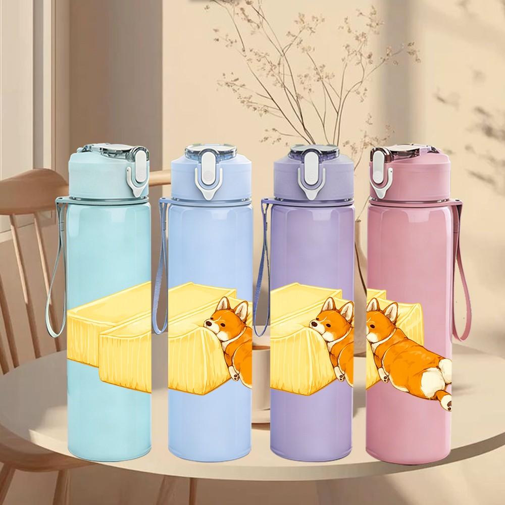 1PC Cheese Mouse Cute Cartoon Print 750ml Color Plastic Sports Water Bottle Leakproof Flip Straw Lid Suitable for Sports Office Home Use