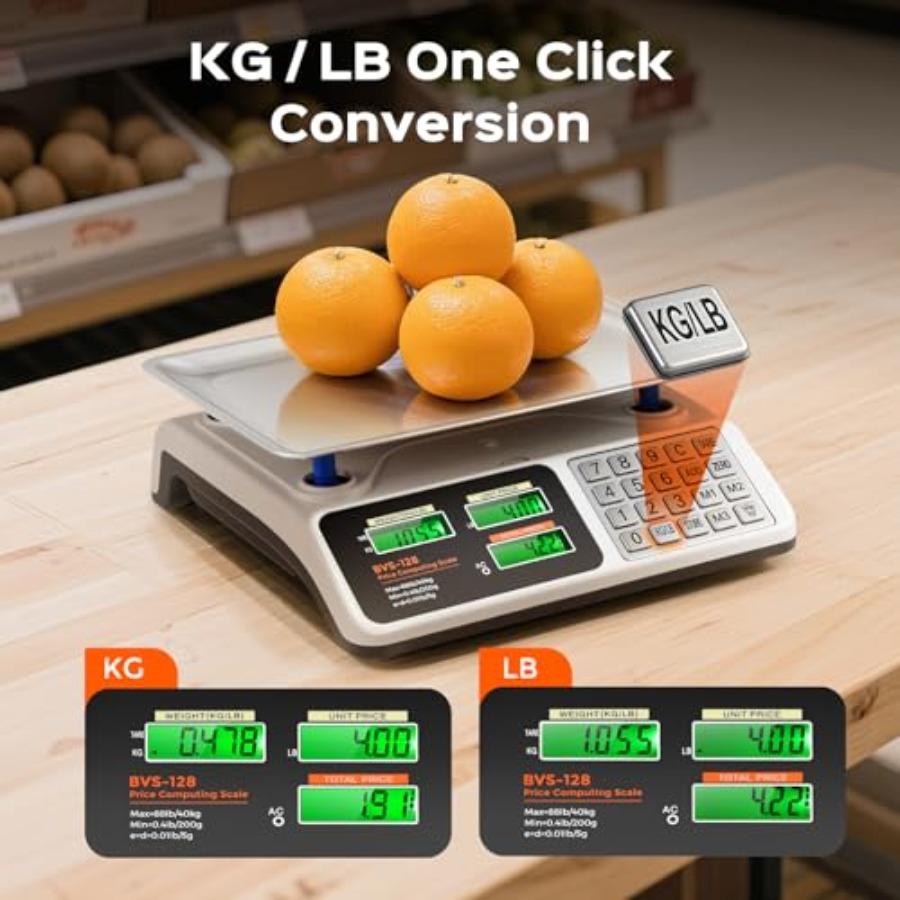 Весы с функцией расчета цены 88 фунтов/40 кг Коммерческие весы для продуктов с платформой из нержавеющей стали Клавиши Двойной ЖК-дисплей Подсветка для Мяса Pr