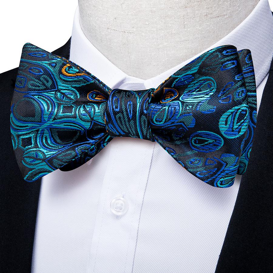 Wedding Bowtie Set for Men Adjustable Self Tied Bowtie Paisley Silk Bowtie Hanky Cufflink Set Dibangu