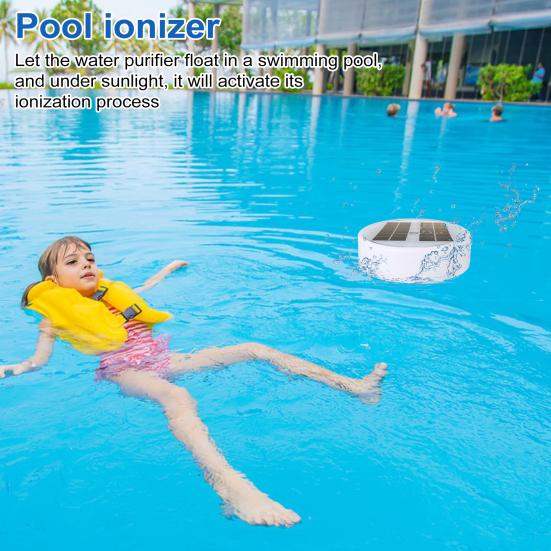 Solar Pool Ionizer Automatic Floating Pool Cleaner with LED Lights Solar Charging Chlorine-Free Pool Water Purifier Ionizer for Above Ground