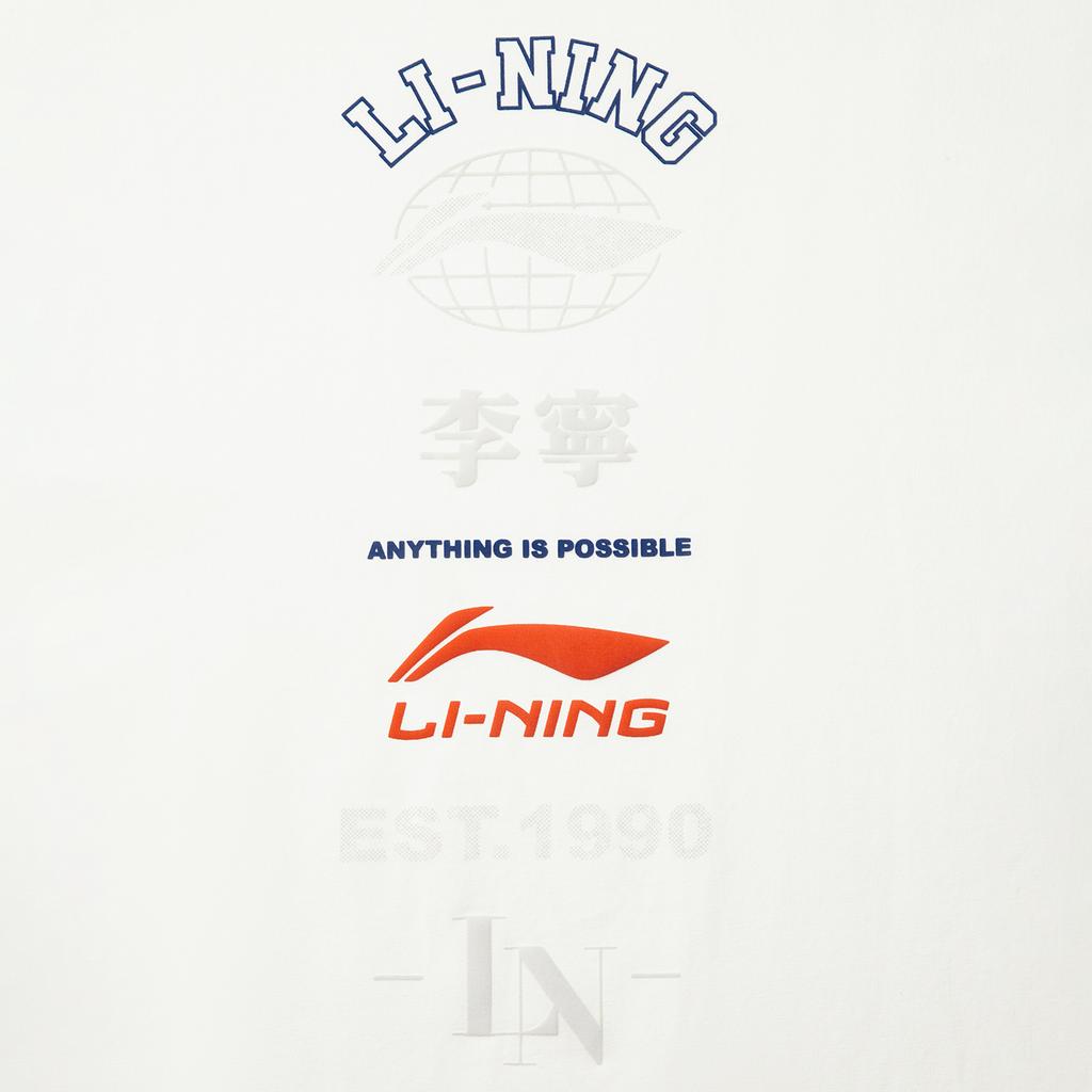 Li-Ning Дышащая Универсальная Футболка с Буквами, Круглым Вырезом и Коротким Рукавом, Мужские Топы Молочно-Белый AHSV163-5