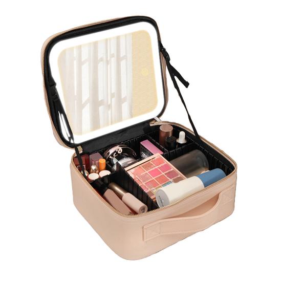 Сумка с LED-зеркалом Дорожный косметический органайзер с регулируемыми разделителями