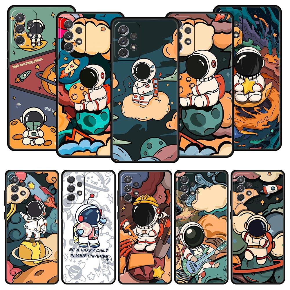 Cartoon Cute Cosmonaut Phone Case for Samsung Galaxy A55 A35 A17 A07 A15 A13 A25 A51 A71 A72 A73 A32 A52 A52S A41 Soft TPU Shell