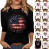 Women's Fashion Casual Round Neck 3/4 Sleeve Loose Independence Day Printed T-Shirt Ladies Top