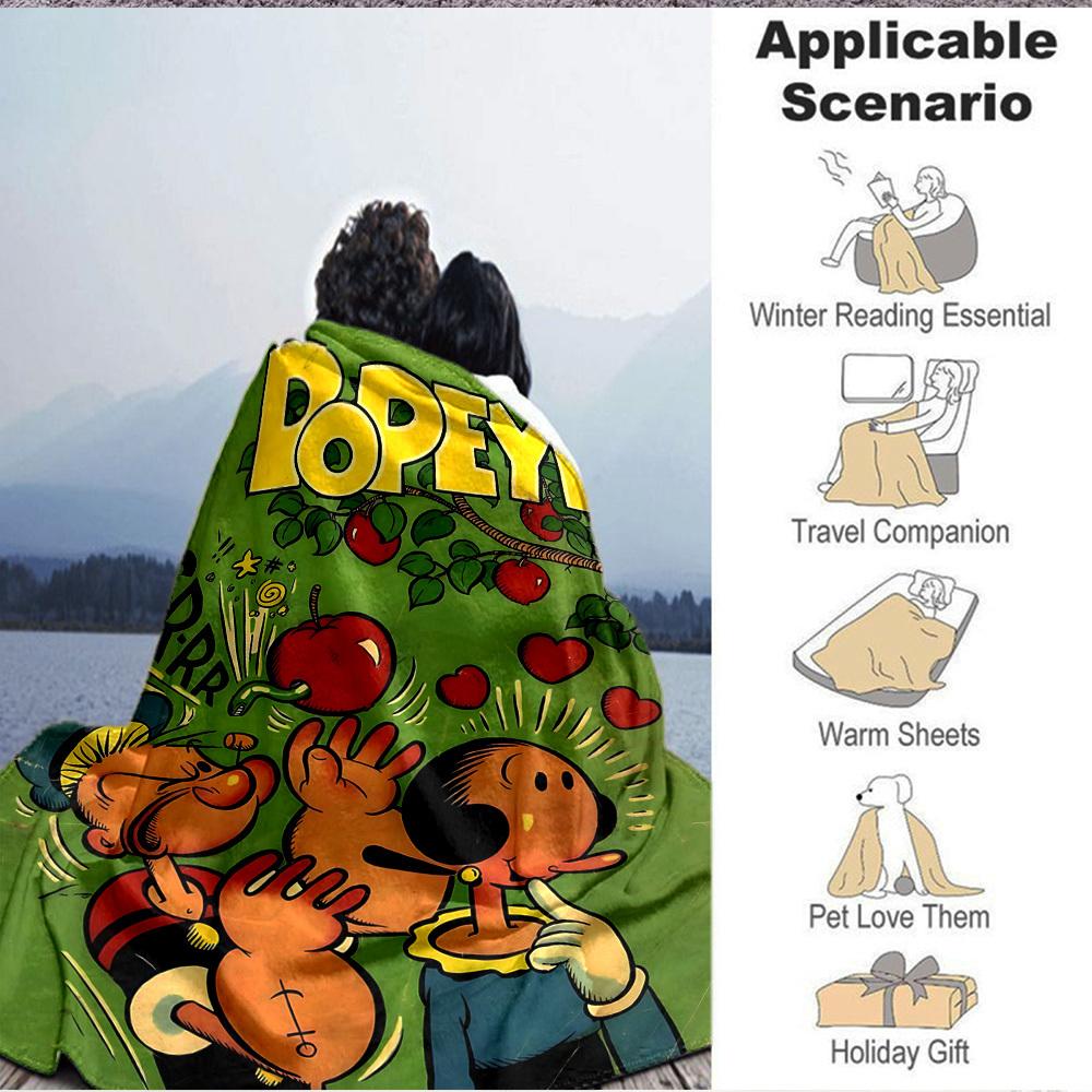 1PC Popeye Blanket Soft Warm All Season Throw for Sofa, Bed, Car, Office Vibrant Colorful Design, Durable & Cozy Gift