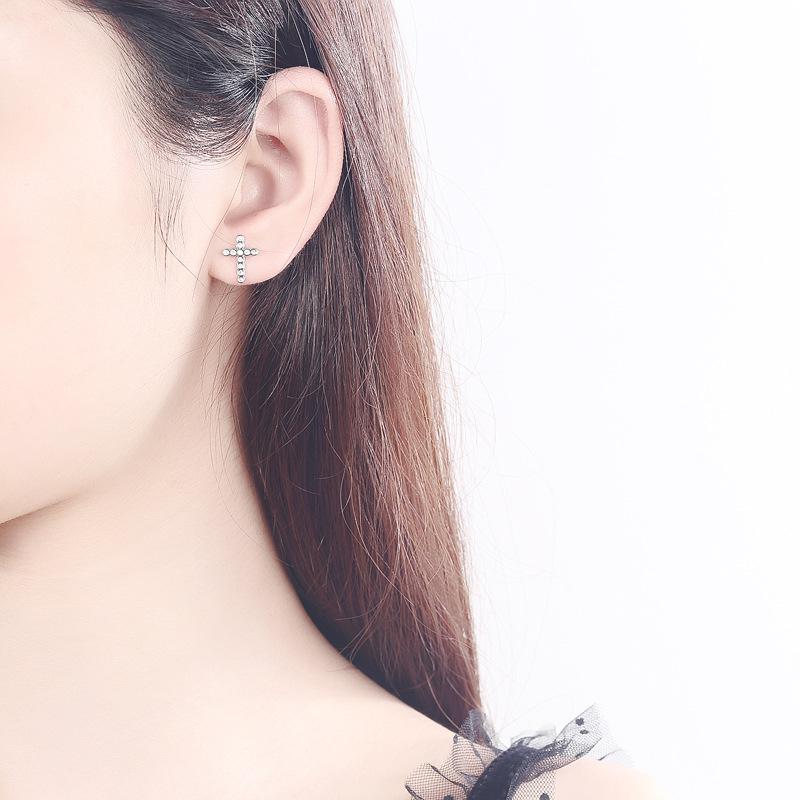 Серьги-гвоздики с бриллиантами в форме креста из стерлингового серебра 925 пробы в корейском стиле, персонализированные, подходящие друг другу, серьги в парном стиле, серебряные ювелирные изделия