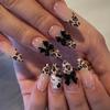 24pcs  Leopard Print Wear Armor Three-dimensional Point Diamond Bow Nail Art Fake Nail Nails