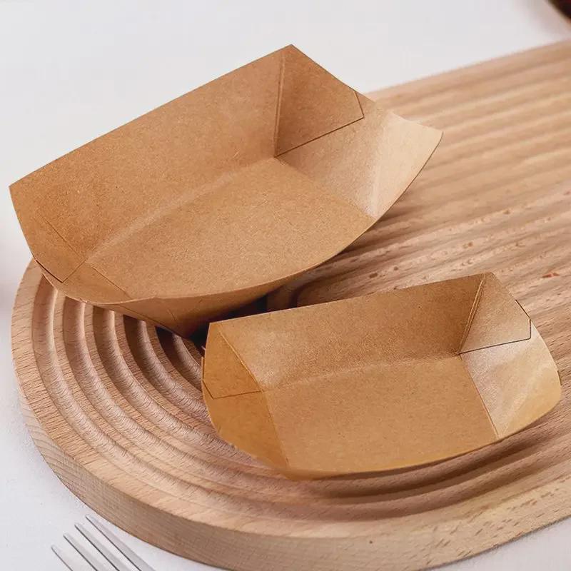 Лодочка из маслостойкой пищевой крафт-бумаги для попкорна, картофеля фри, куриных крылышек и барбекю