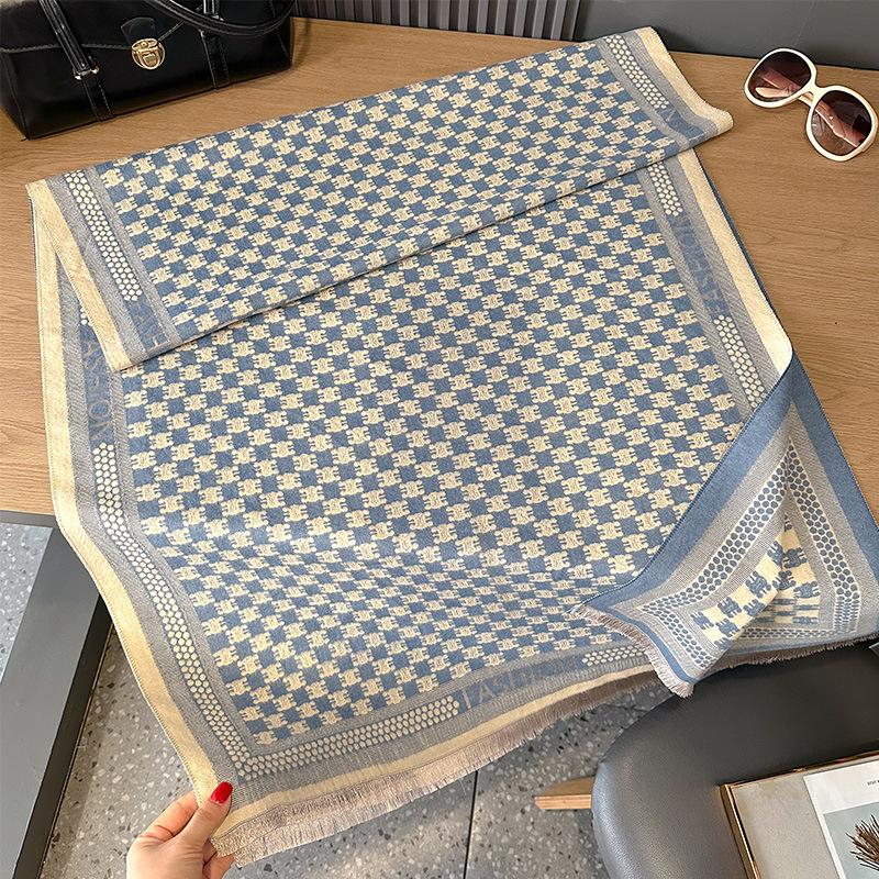 Double-sided Imitation Cashmere Geometric Lattice Texture Printing Thickened Warm Scarf Air-conditioned Room Shawl Outside