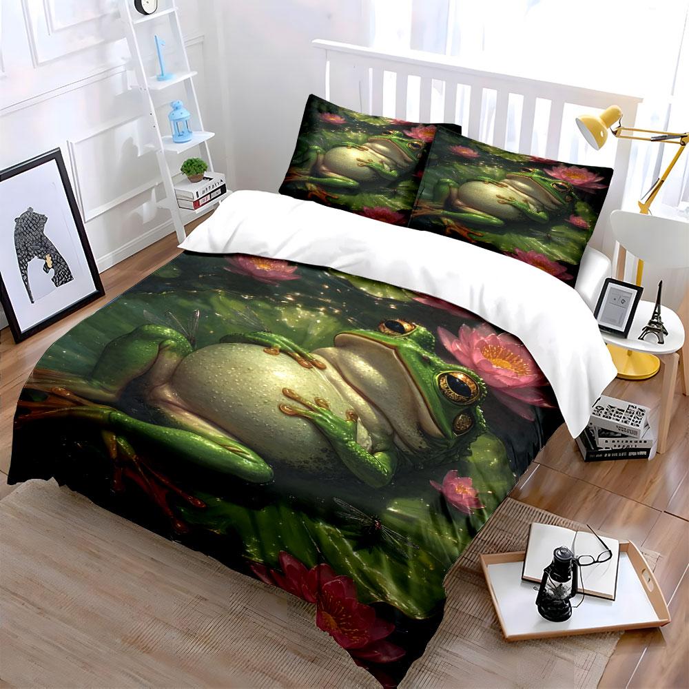 "Frog and Lotus Bed Set" Bedding Duvet Cover Set Duvet Cover Pillowcases (1 * Duvet Cover 2 * Pillowcases, without duvet insert)