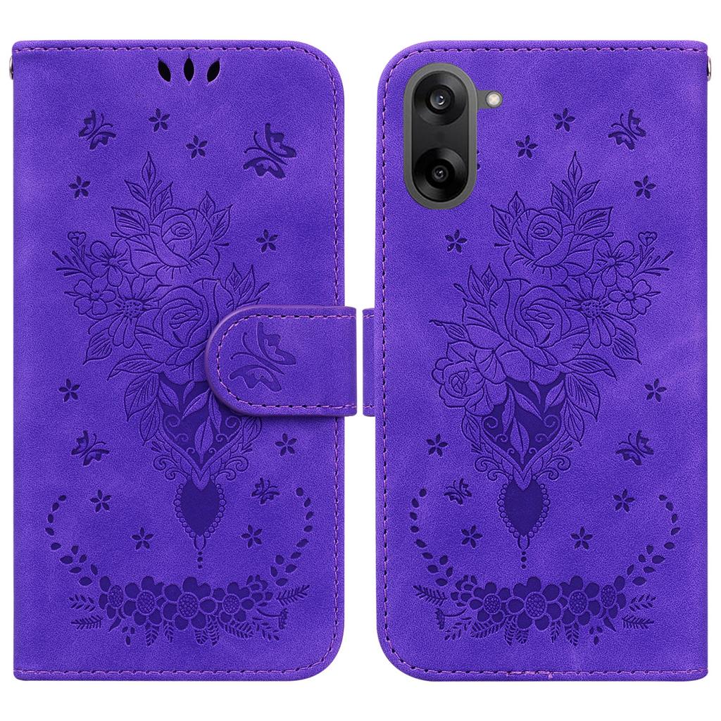 For OnePlus Nord CE5 5G Case Butterfly Flower Imprint PU Leather Wallet Phone Cover with Strap