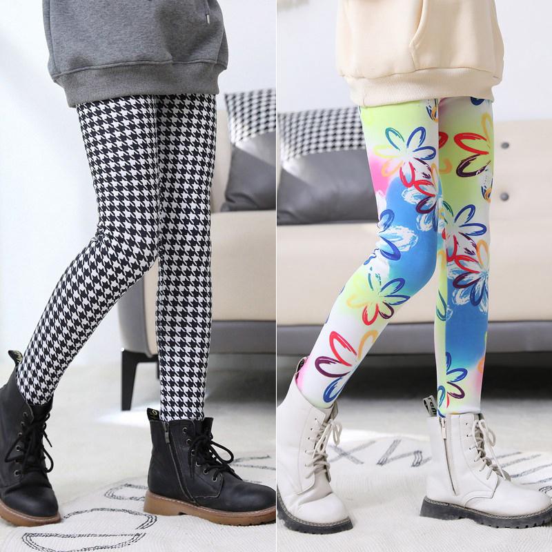Леггинсы для девочек, плотные, теплые, длинные брюки с принтом, детские эластичные леггинсы