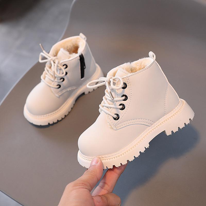 2024 Children's Autumn Boots Solid Color Winter Plush Girl Snow Boots Warm Fashion Kids Ankle Cotton Boots Boys Versatile Causal